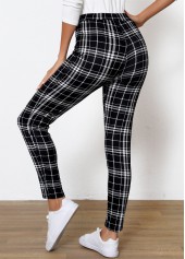 Plaid Black Elastic Waist High Waisted Ankle Length Leggings