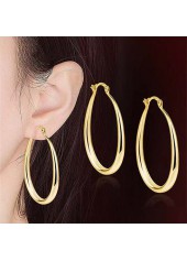 Golden Color Oval Metal Material Earrings