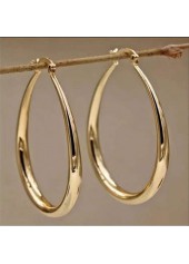 Golden Color Oval Metal Material Earrings