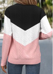 Jacquard Pink Long Sleeve Turn Down Collar Sweatshirt