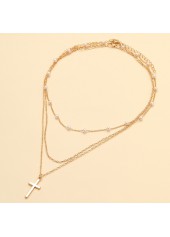 Alloy Detail Multi-layer Pearl Gold Necklace