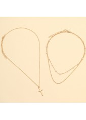 Alloy Detail Multi-layer Pearl Gold Necklace
