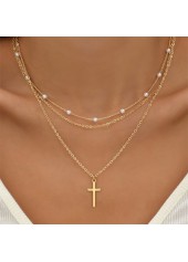 Alloy Detail Multi-layer Pearl Gold Necklace