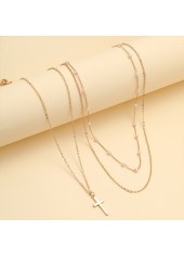 Alloy Detail Multi-layer Pearl Gold Necklace