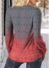 Ombre Dark Grey Long Sleeve V Neck T Shirt