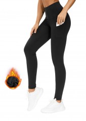 Black Elastic Waist High Waisted Ankle Length Leggings