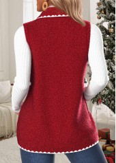 Button Red Sleeveless Stand Collar Waistcoat