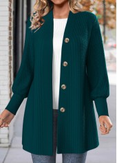 Lace Peacock Blue Button Long Sleeve Coat