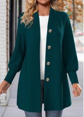 Lace Peacock Blue Button Long Sleeve Coat