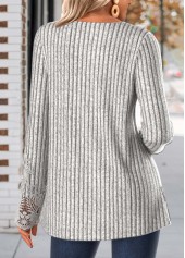 Embroidery Light Grey Marl Long Sleeve Round Neck T Shirt