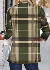 Plaid Patchwork Green Long Sleeve Turn Down Collar Coat