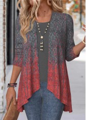 Long Sleeve Ombre Dark Grey Open Front Coat