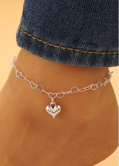 Geometric Silvery White Heart Alloy Anklet