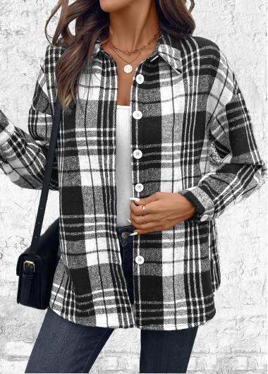 Plaid Button Black Long Sleeve Shirt