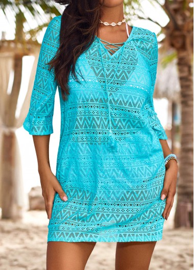 Jacquard Cyan V Neck Cover Up