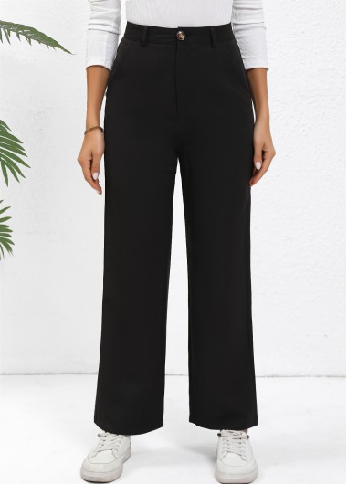 Black Straight Leg High Waisted Button Pants Black Straight Leg High Waisted Button Pants
