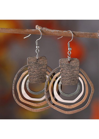 Wood Detail Geometric Light Brown Earrings