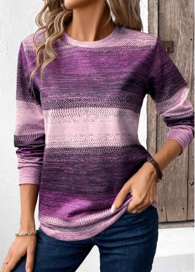 Tribal Print Patchwork Purple Long Sleeve Sweatshirt