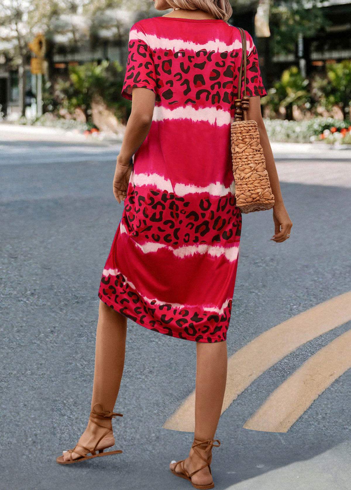 Hot Pink V Neck Leopard Dress