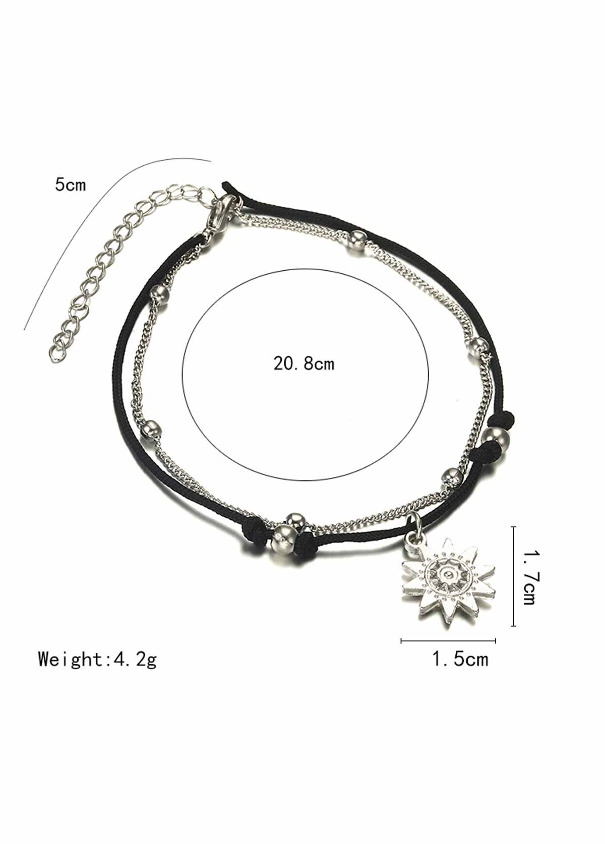 Layered Design Beaded Black Alloy Anklet