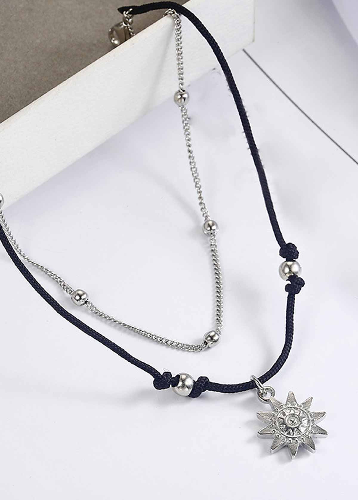 Layered Design Beaded Black Alloy Anklet