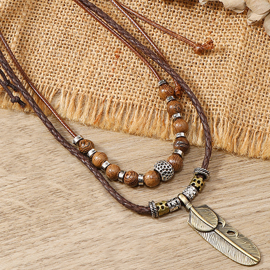 Feather Beaded Dark Coffee Alloy Necklace