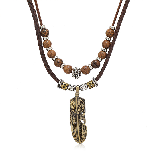 Feather Beaded Dark Coffee Alloy Necklace