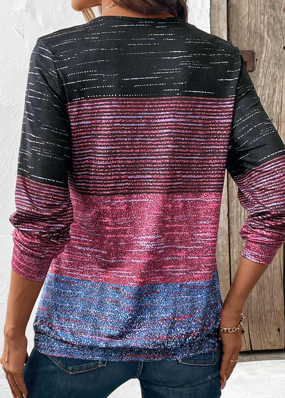 Multi Stripe Print Zipper Long Sleeve Round Neck Sweatshirt