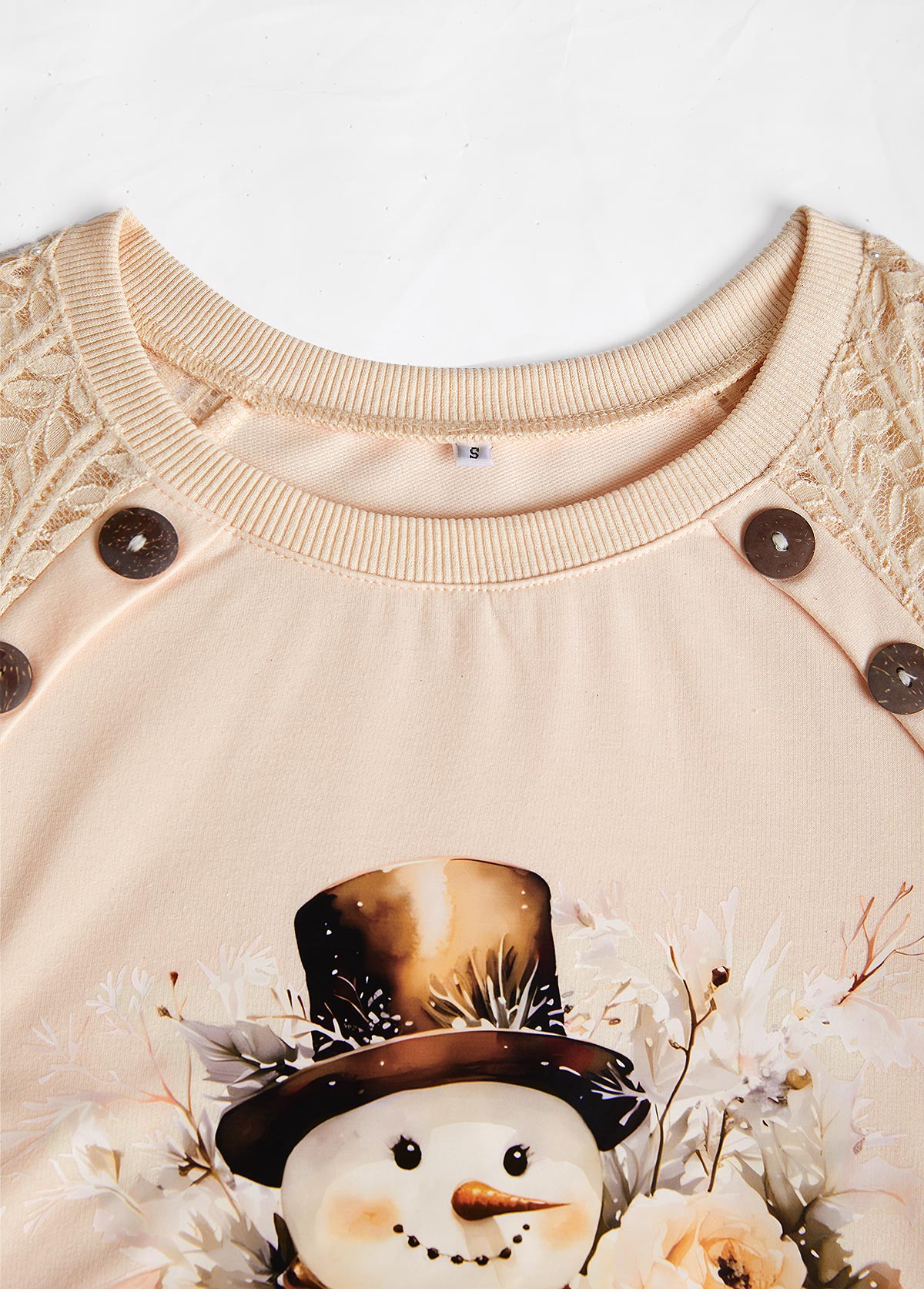 Christmas Lace Skin Color Long Sleeve Round Neck Sweatshirt