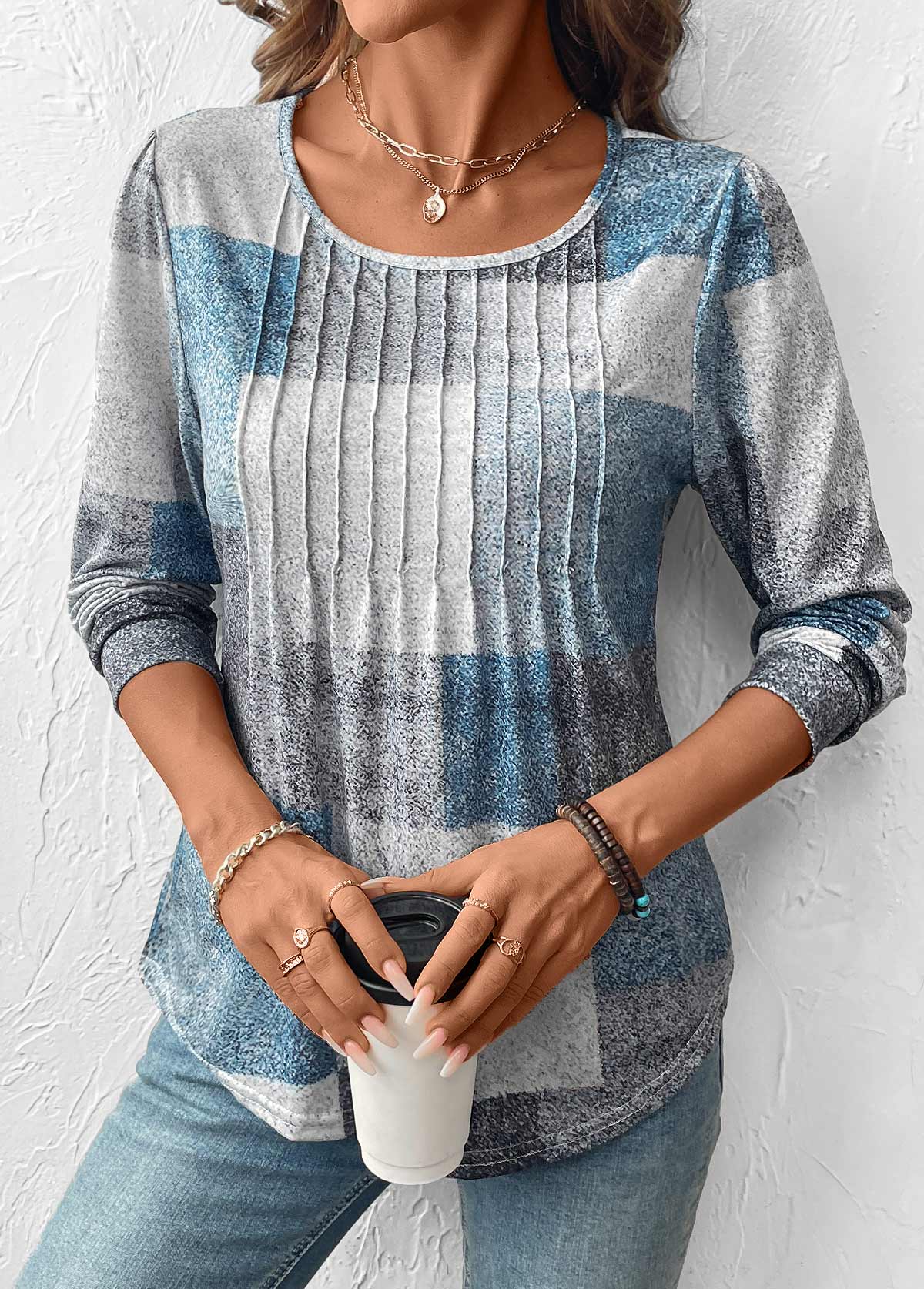 Geometric Print Tummy Coverage Multi Color T Shirt