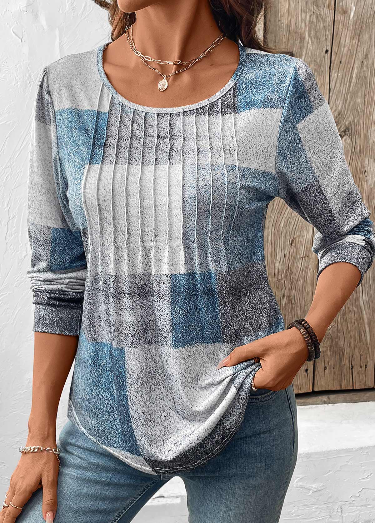 Geometric Print Tummy Coverage Multi Color T Shirt