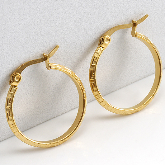 Golden Geometric Metal Round Design Earrings