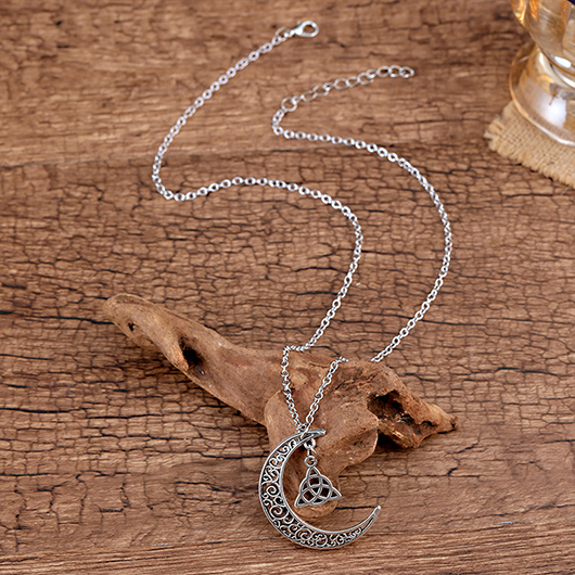 Moon Alloy Hollow Detail Silver Necklace