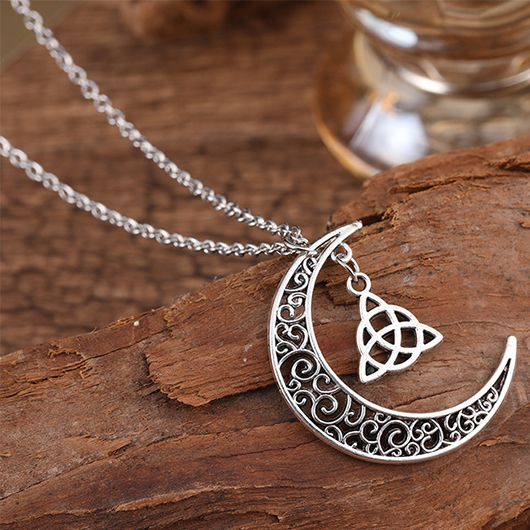 Moon Alloy Hollow Detail Silver Necklace