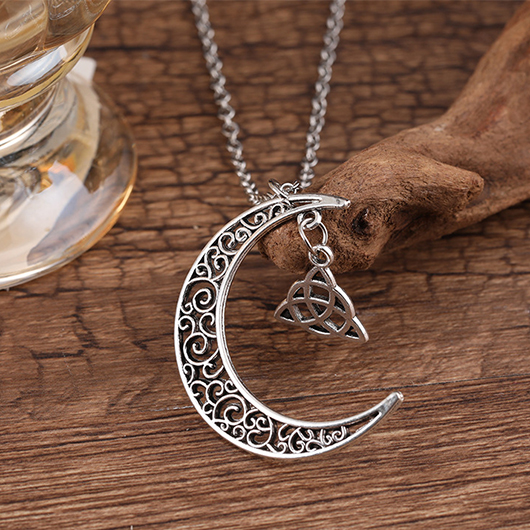 Moon Alloy Hollow Detail Silver Necklace