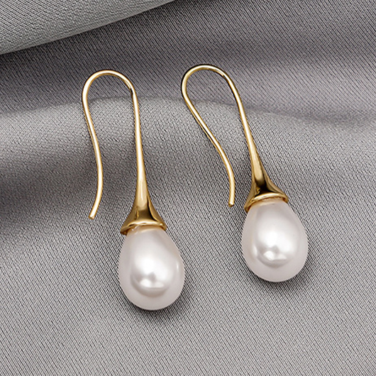 Golden Teardrop Design Copper Pearl Earrings