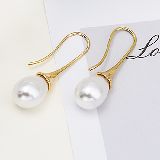 Golden Teardrop Design Copper Pearl Earrings