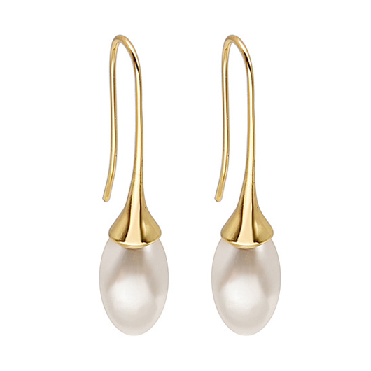 Golden Teardrop Design Copper Pearl Earrings