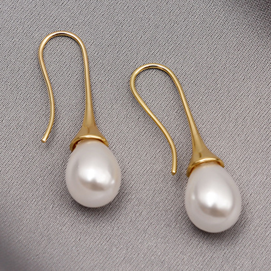 Golden Teardrop Design Copper Pearl Earrings