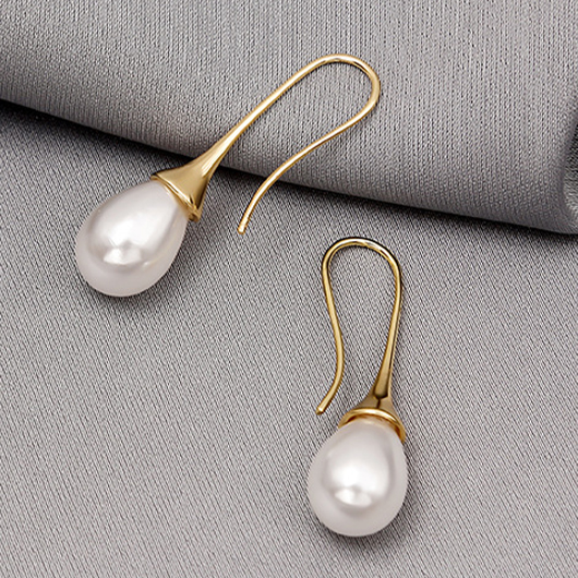 Golden Teardrop Design Copper Pearl Earrings