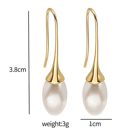 Golden Teardrop Design Copper Pearl Earrings