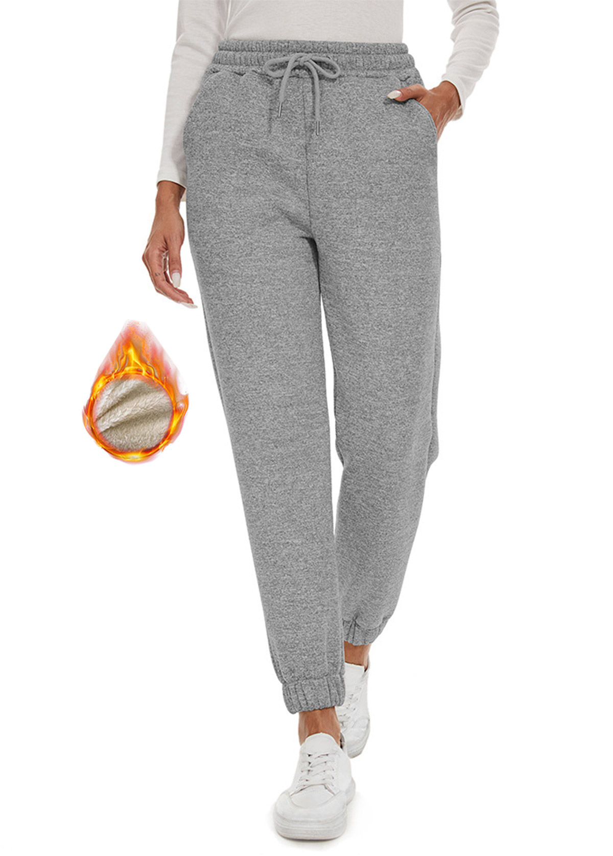 Grey Jogger Elastic Waist High Waisted Pants