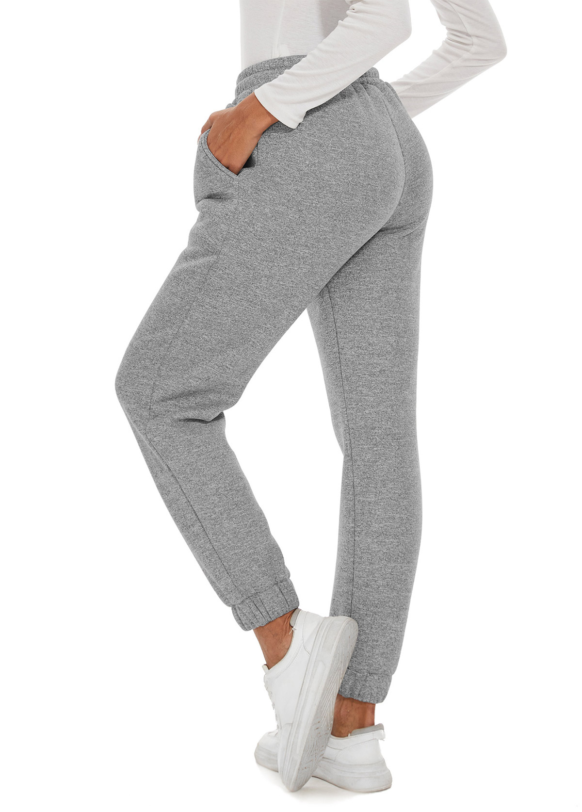 Grey Jogger Elastic Waist High Waisted Pants