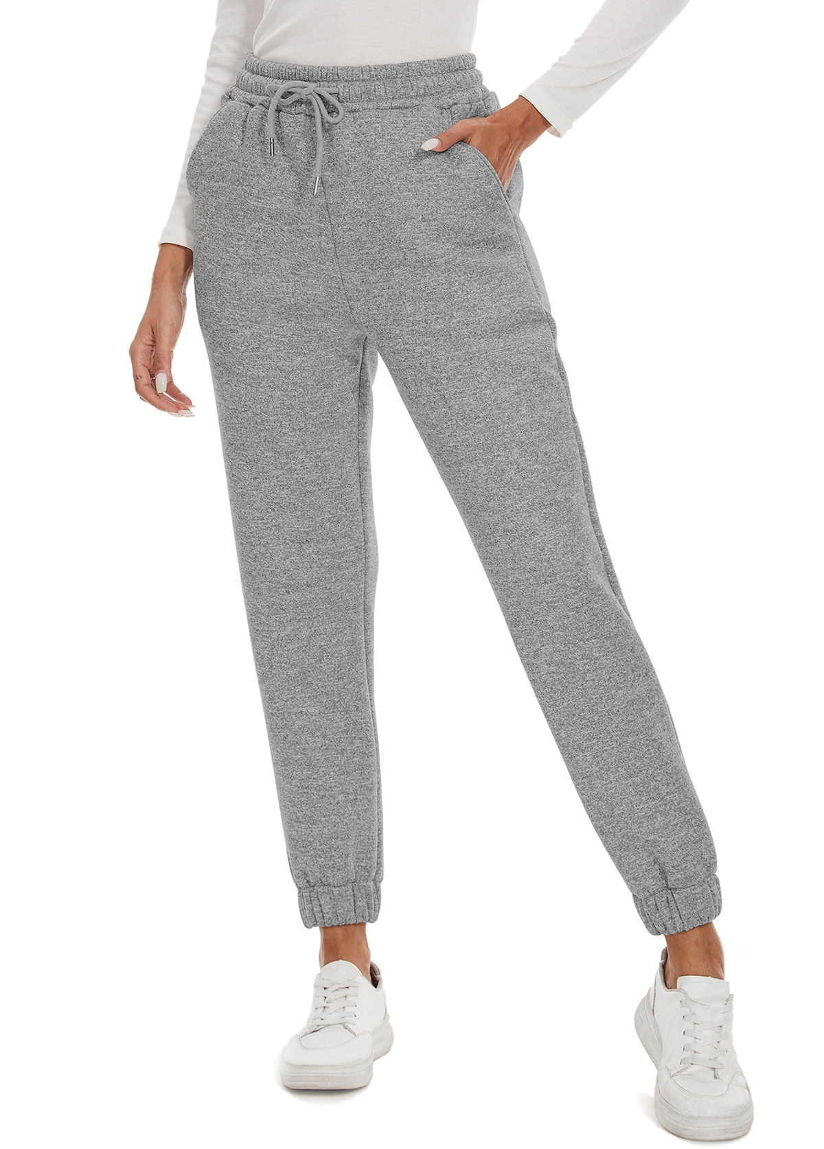 Grey Jogger Elastic Waist High Waisted Pants