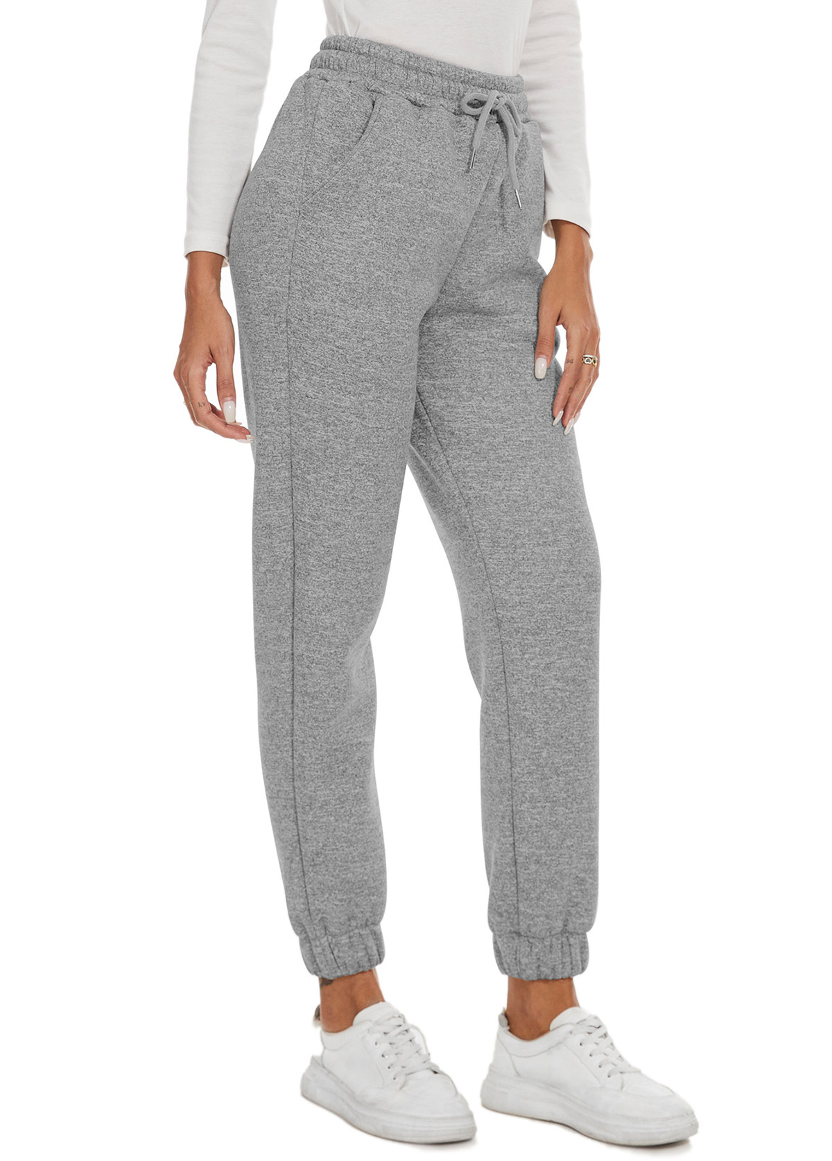 Grey Jogger Elastic Waist High Waisted Pants