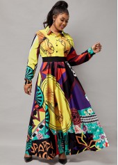 Pop Art Print Tummy Coverage Multi Color Maxi Dress