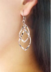 Metal Twist Rhombus Design Silver Earrings