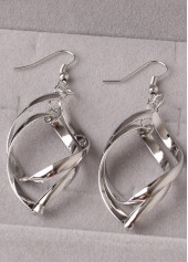 Metal Twist Rhombus Design Silver Earrings