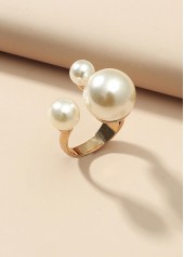 Alloy Detail Pearl Design Gold Ring