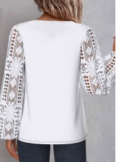 Lace White Long Sleeve Asymmetrical Neck Blouse